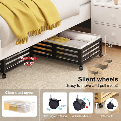 Under Bed Storage with Wheels-Large Bamboo Underbed storage Containers with Large Dust Bag