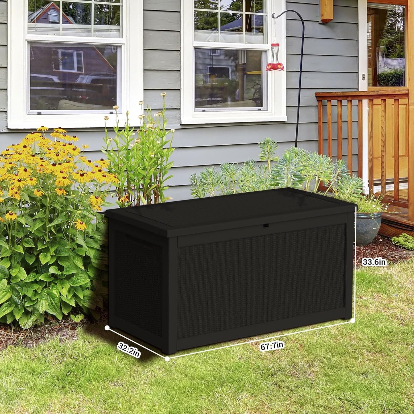 DRATO 260 Gallon Deck Box, Outdoor Large Waterproof Resin Storage Box with Lockable Lid for Patio