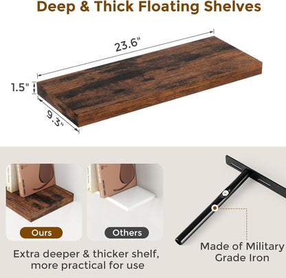 24 x 9 Floating Shelves, 9 Inch Deep Floating Shelf Wall Mounted, 24 Inch Bathroom Shelves Set of