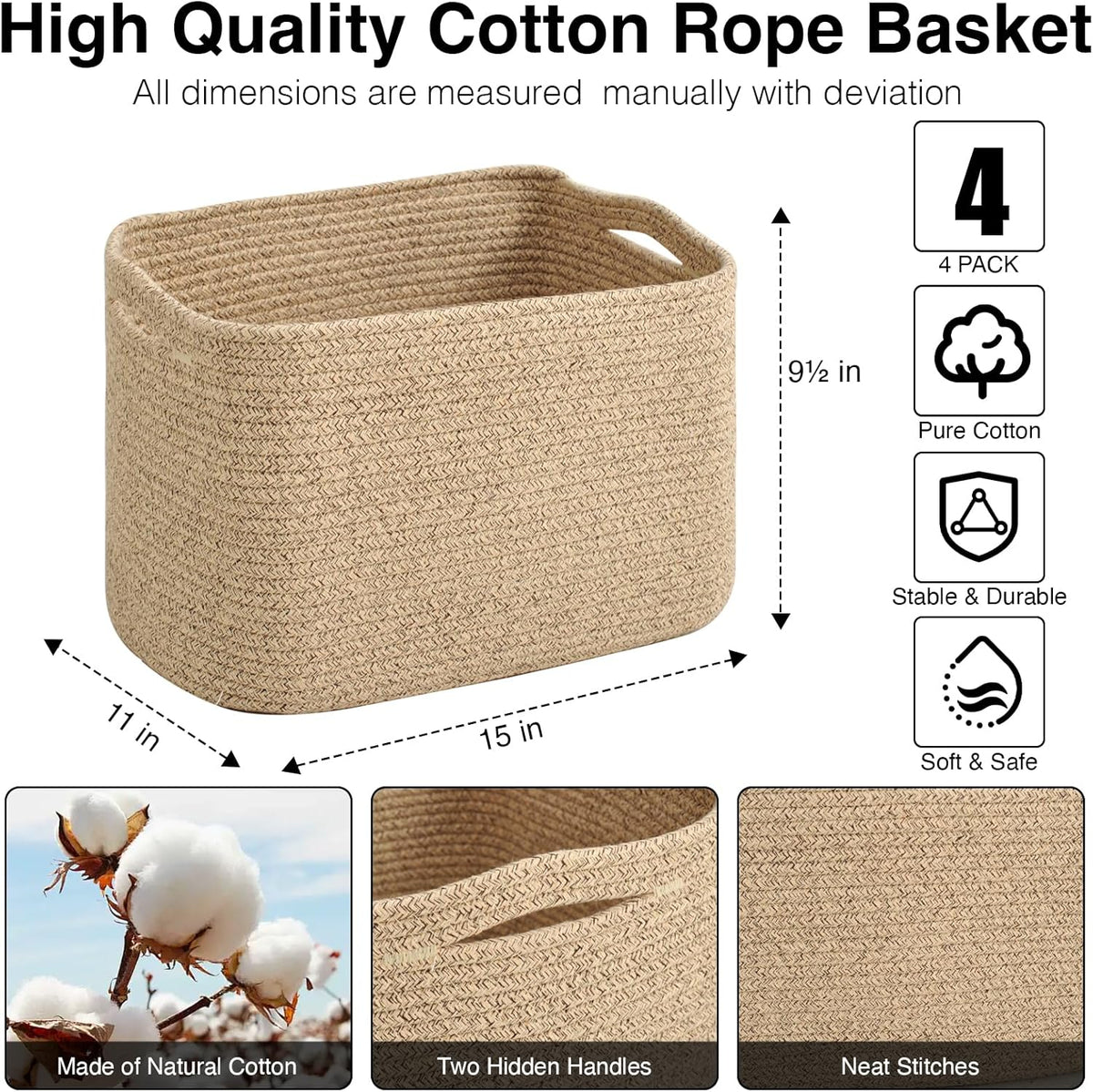 Storage Baskets for Organizing & Shelves, Woven Cotton Rope Organization Bins for Dog Toys