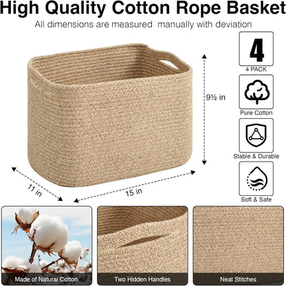 Storage Baskets for Organizing & Shelves, Woven Cotton Rope Organization Bins for Dog Toys