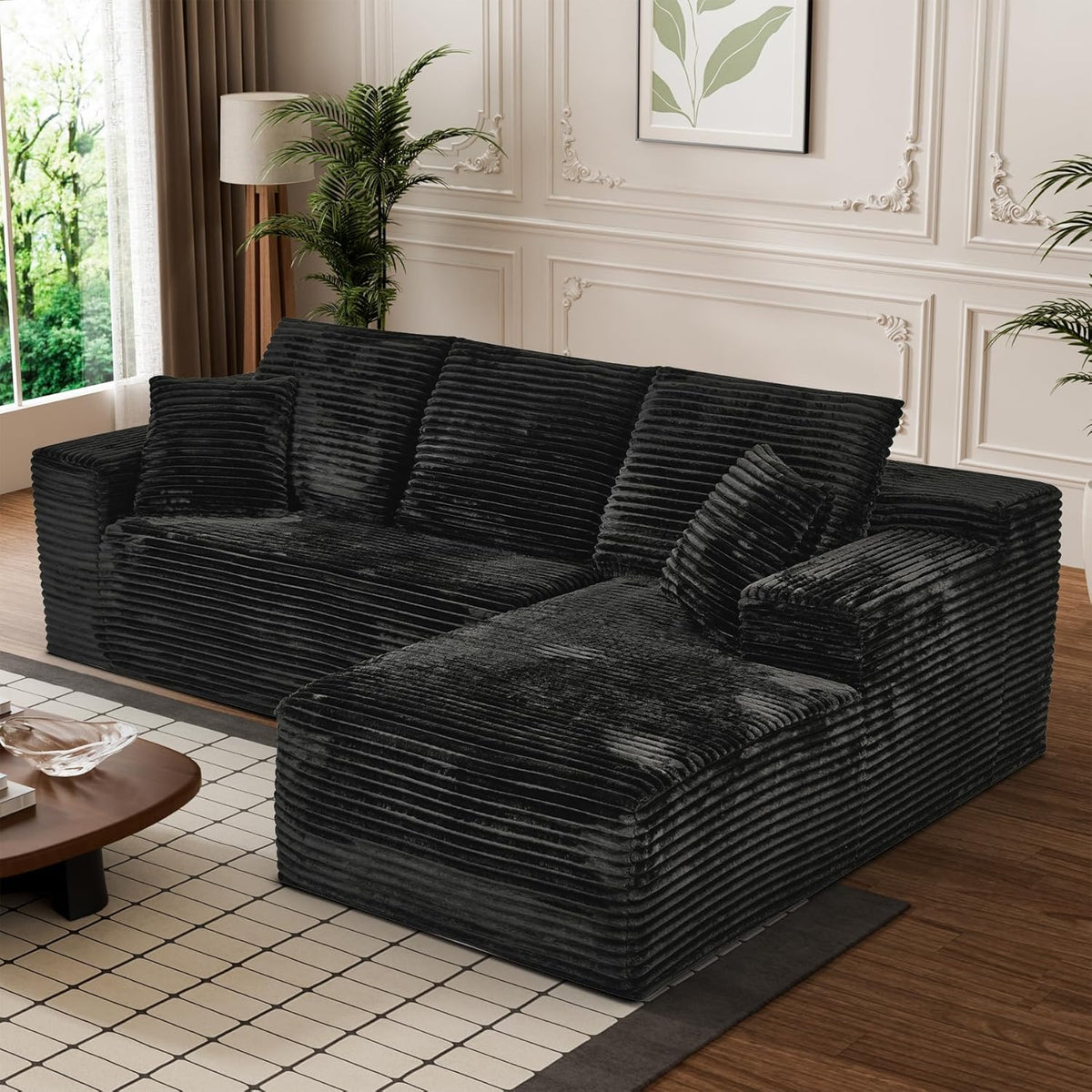 Modular Sectional Sofa Cloud Sectional Couch, 107" Comfy Fluffy L Shaped Black Couches for Living