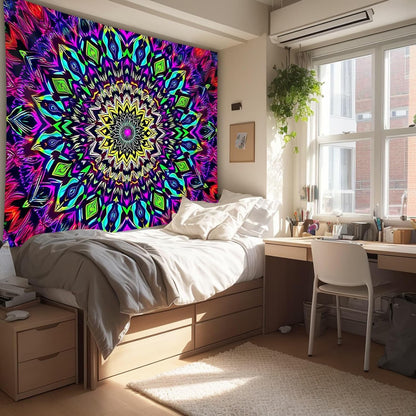 Blacklight Mandala Tapestry for Bedroom, Large Black Light Posters for Adults and Teens, Colorful