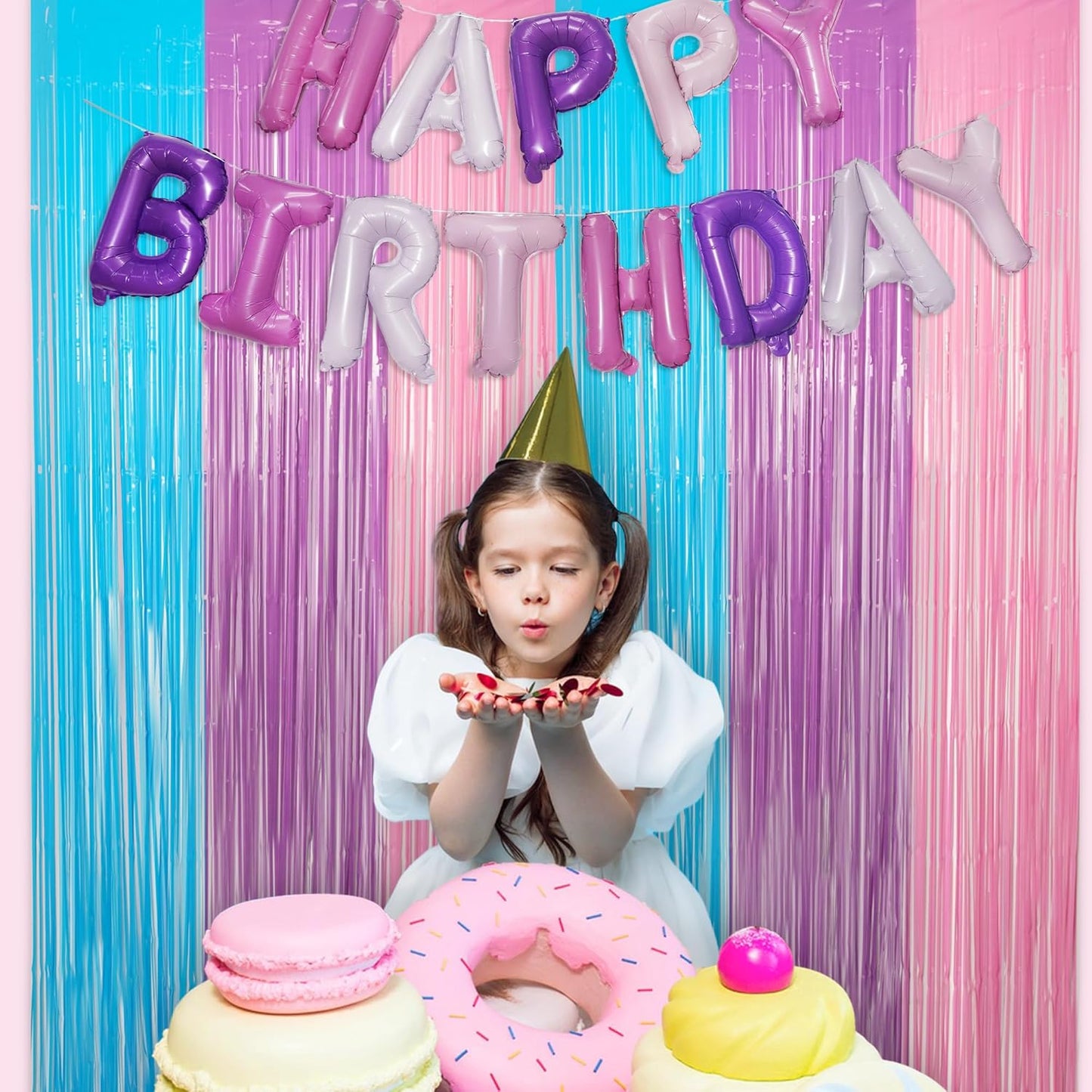 Blue Purple Pink Tinsel Backdrop - GREATRIL Pastel Foil Fringe Curtain Streamers for Pony Theme