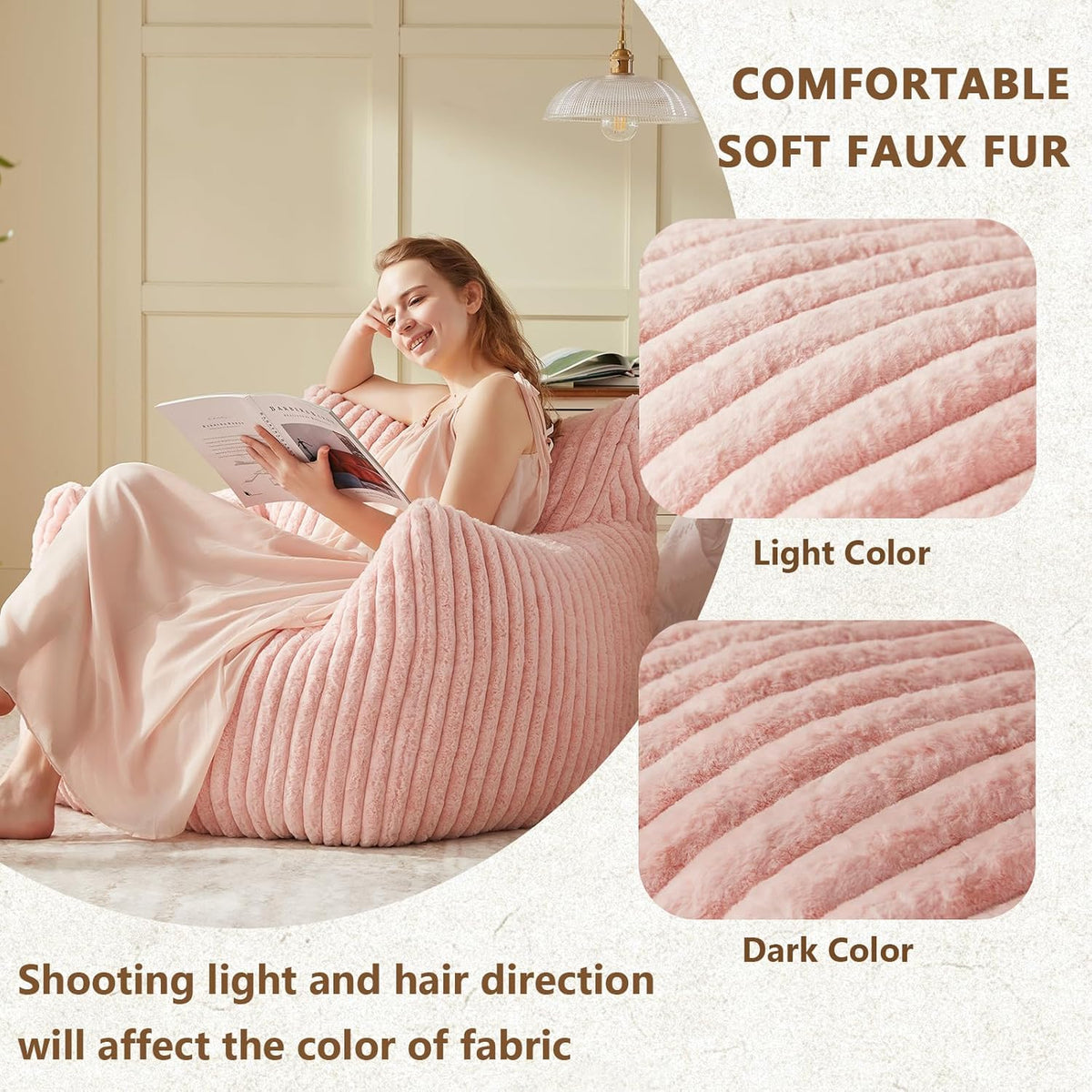 Giant Bean Bag Chairs for Adults Teens, Large Bean Bag Sofa Chairs with Filling Comfy Fuzzy BeanBag