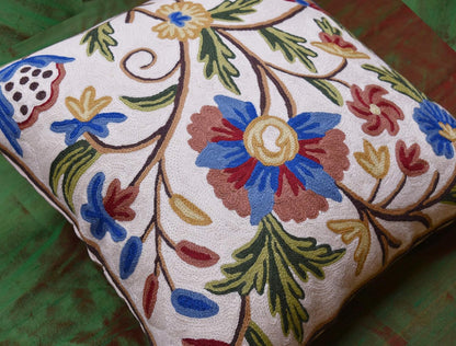 Dahlia Floral Pillow Cover - Cream Flower Pillowcase - Outdoor Cushion - Suzani Farmhouse Chair