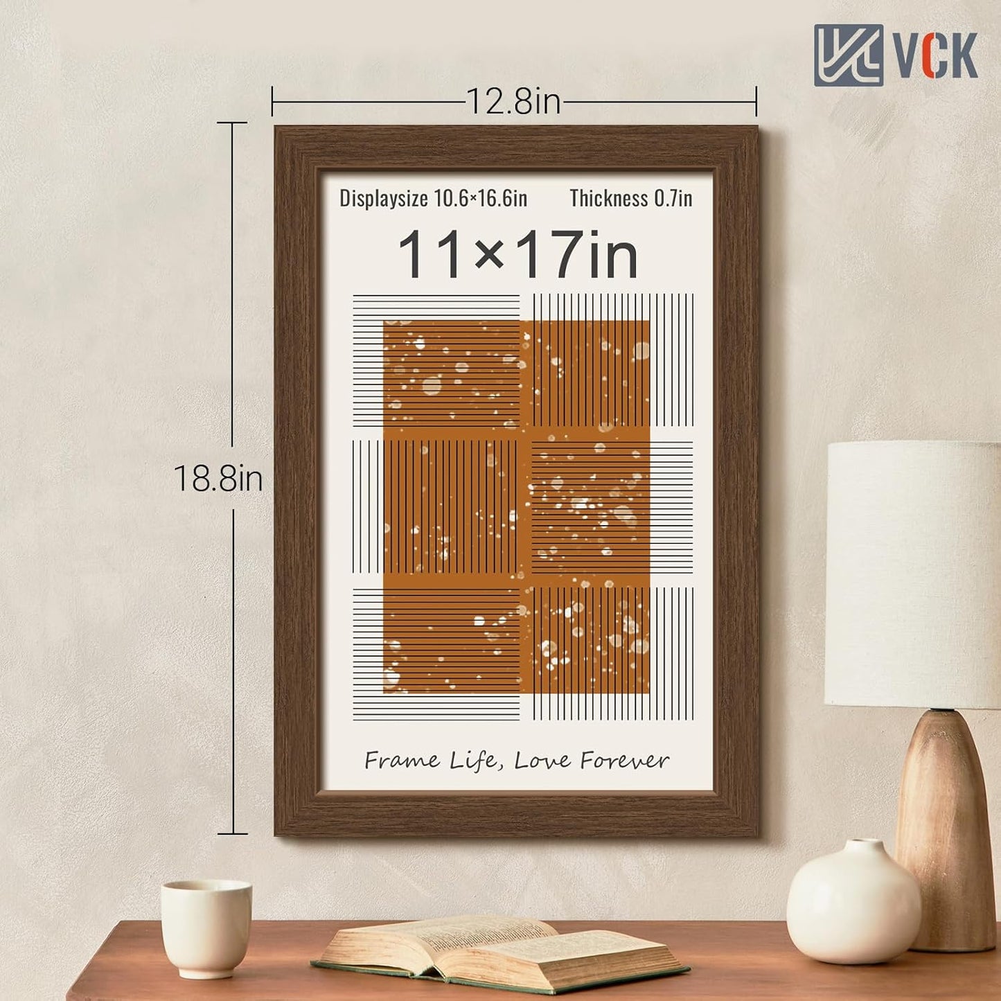VCK 11x17 Picture Frame 3 Pack, Brown Wood Poster Frame with Exclusive Wood Grain, Wall Mounting