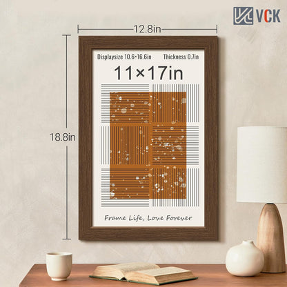 VCK 11x17 Picture Frame 3 Pack, Brown Wood Poster Frame with Exclusive Wood Grain, Wall Mounting