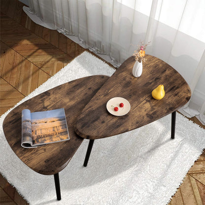 Nesting Coffee Tables, Nested Table with Wooden Legs Set of 2 - Triangle Side Table for Living