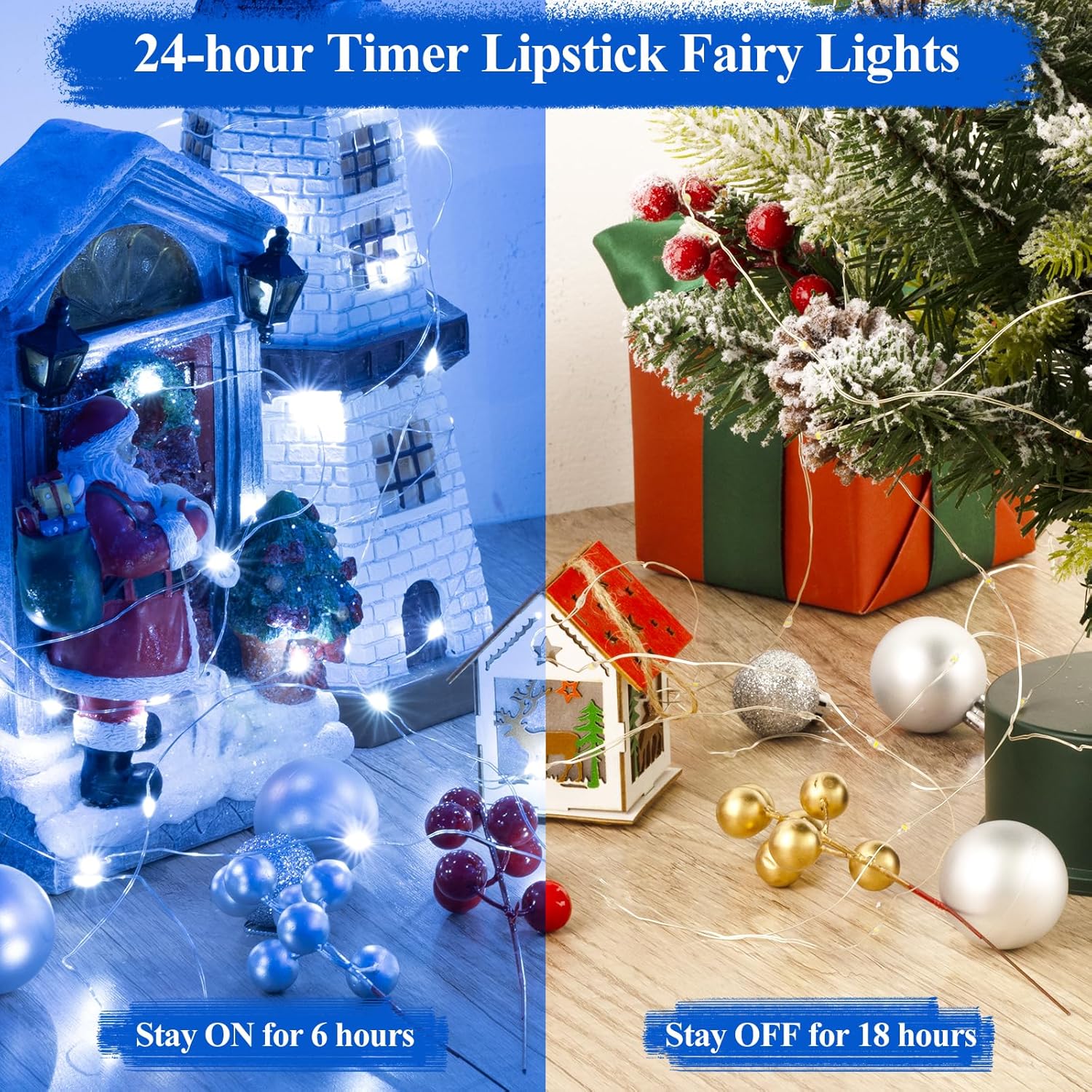 Lakumu 32FT(16 * 2) LED String Lights Battery Operated, Fairy Lights with Timer, Mini Twinkle