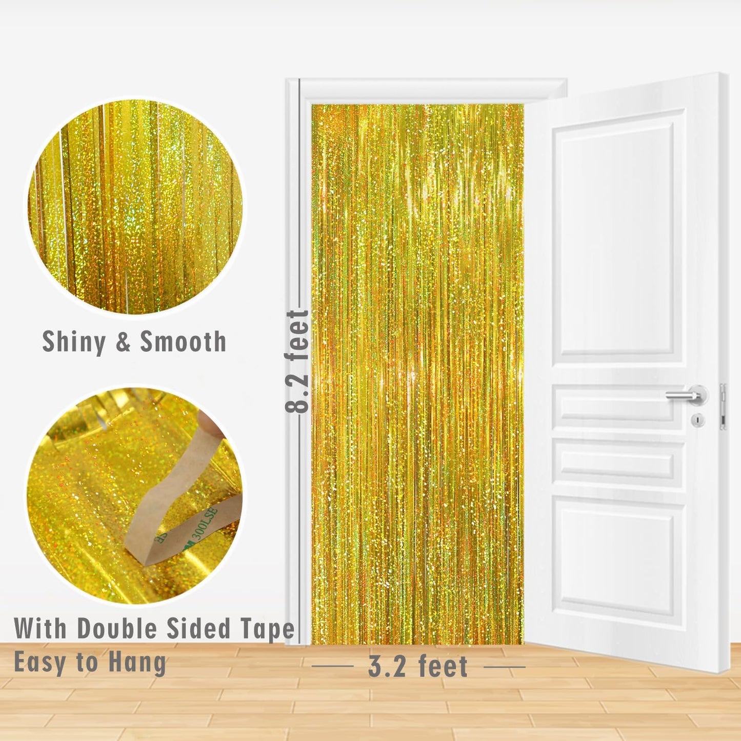GOER 3.2 ft x 8.2 ft Metallic Tinsel Foil Fringe Curtains Party Photo Backdrop Party Streamers for