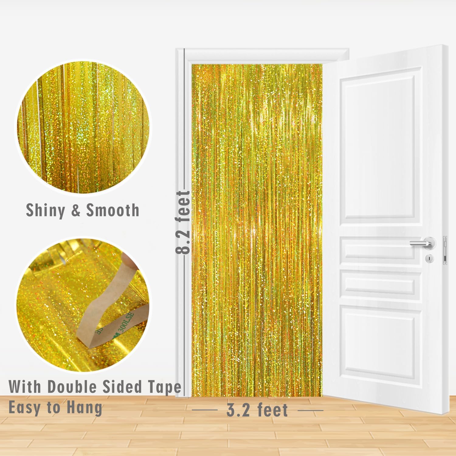 GOER 3.2 ft x 8.2 ft Metallic Tinsel Foil Fringe Curtains Party Photo Backdrop Party Streamers for