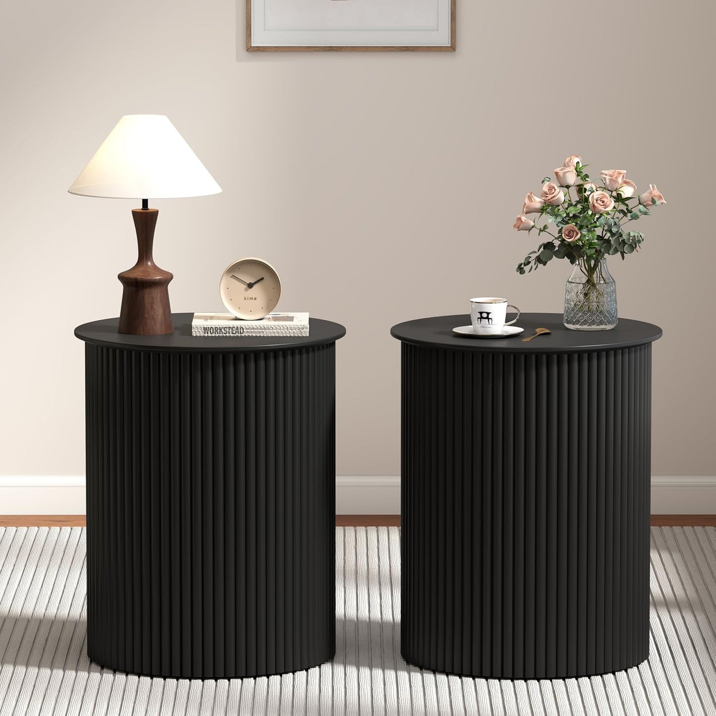 AVZEAR Small Round Side Table Fluted Night Stand Set of 2, 17.7" Mid Century Modern End Table