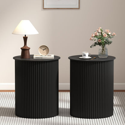 AVZEAR Small Round Side Table Fluted Night Stand Set of 2, 17.7" Mid Century Modern End Table