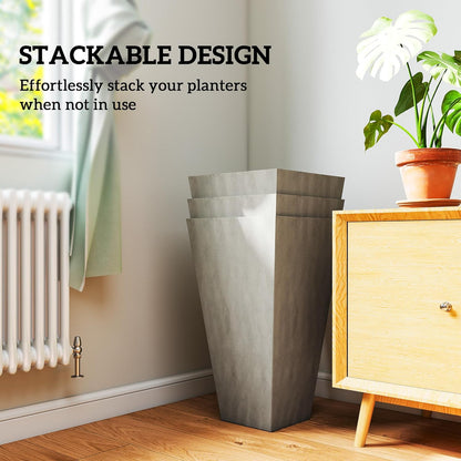 Outsunny Tall Planters for Outdoor Plants Set of 3, 28 in Taper Planters with Drainage Holes
