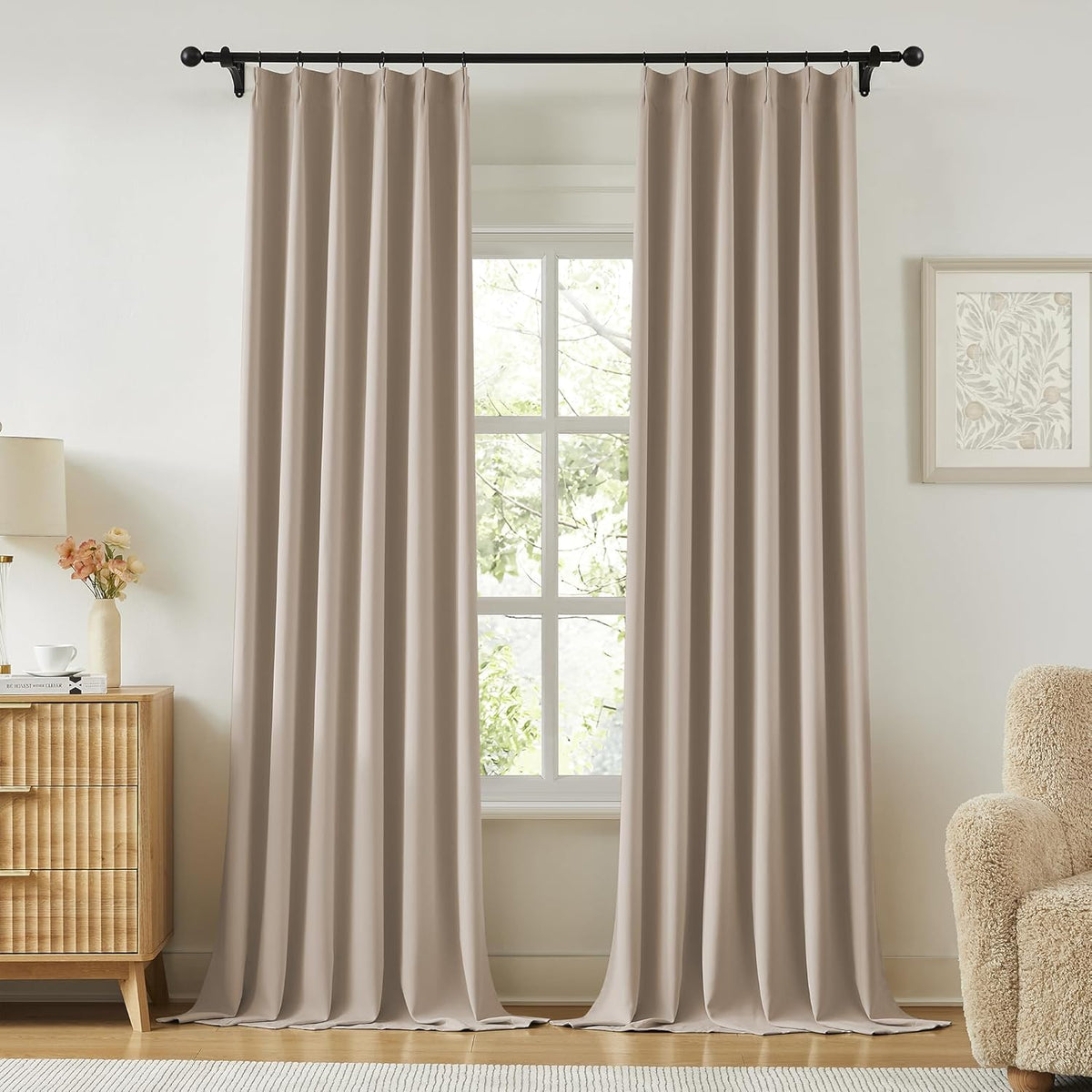 KangBang Pinch Pleated 120 Inch Blackout Curtains for Bedroom, Extra Long Thermal Insulated Window