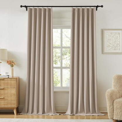 KangBang Khaki Curtains 102 Inches Long for Living Room-Pinch Pleated Blackout Solid Thermal