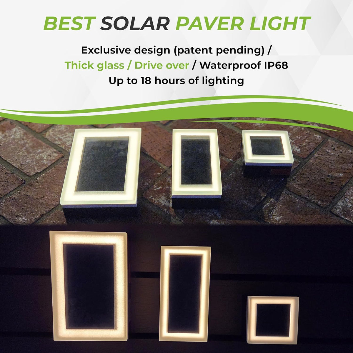 LUMENGY Solar Paver Light 4×8 inch, 2700K, Up to 18 Hours Continuous Lighting, Stainless Steel