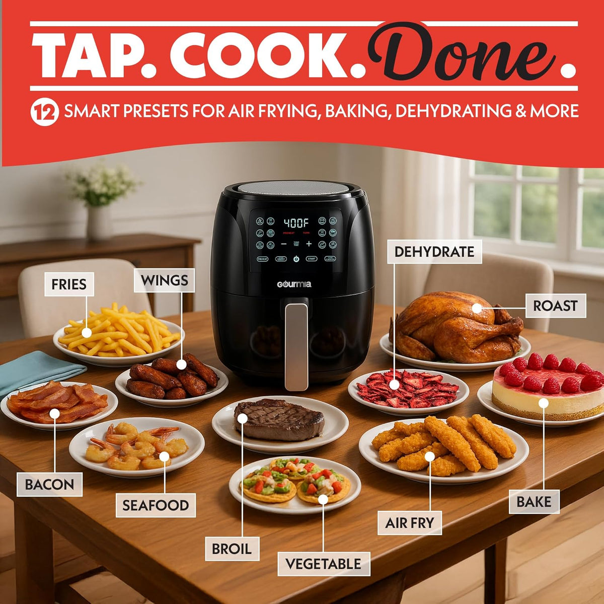 Gourmia Air Fryer 6 QT Digital – Guided Cooking with 12 One‑Touch Presets, FryForce 360 Large XL