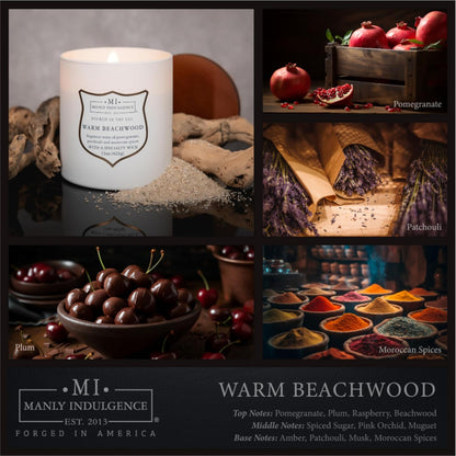 Manly Indulgence Warm Beachwood Scented Candles for Men, 15 oz Wooden Wick, Premium Soy Blend Wax