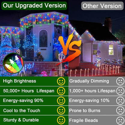 132FT 1332 LED Outdoor Christmas Lights - 296 Ice Drops, 12 Pro Modes with Timer Memory &