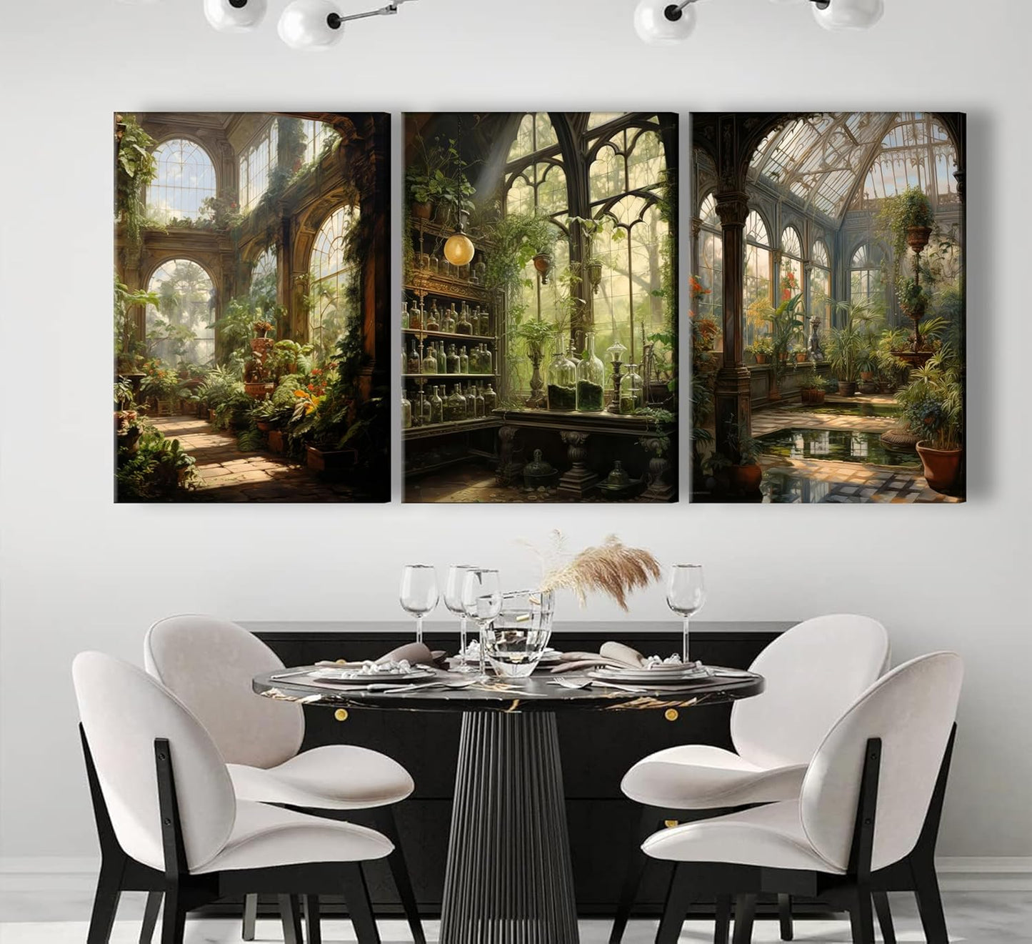 3pcs Framed William Morris Green Plants Canvas Wall Art Medieval Castle Posters Prints Gothictalian