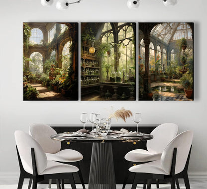 3pcs Framed William Morris Green Plants Canvas Wall Art Medieval Castle Posters Prints Gothictalian