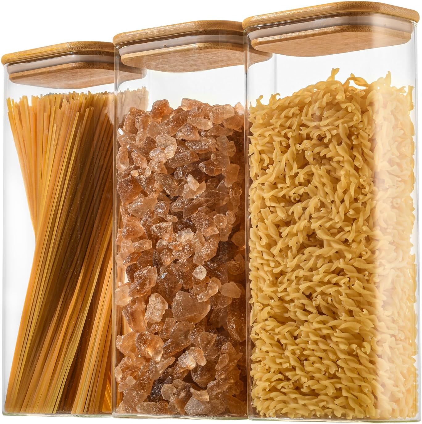 71oz Rectangle Airtight Glass Storage Containers with Bamboo Lids (Set of 3), Square Food Storage