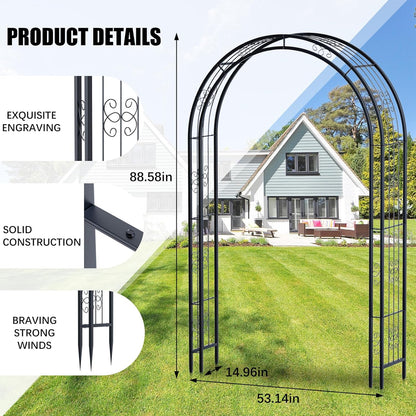88in Steel Garden Arch Arbor Trellis for Climbing Plants Outdoor,Yard,Garden,Climbing Plants 7ft