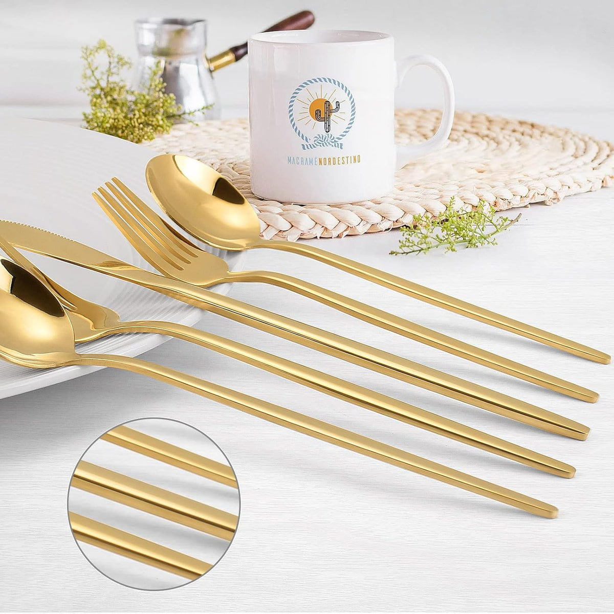 Gold Silverware Set, KassKa 40 Pieces Flatware Cutlery Set, Stainless Steel Utensils Set Spoon Fork