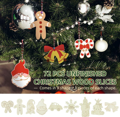 Wooden Christmas Ornaments, 176 PCS Unfinished Predrilled Wood Ornaments Set with 72 Blank Wood