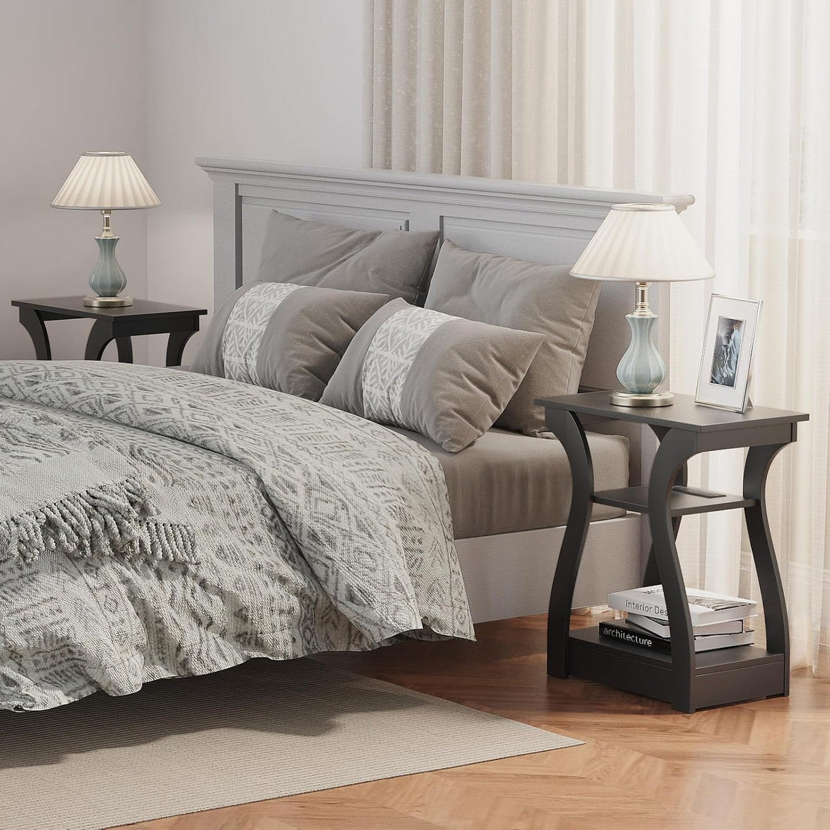 End Table with Charging Station, Side Table with USB Ports and Outlets, Nightstand, 3 Tier End