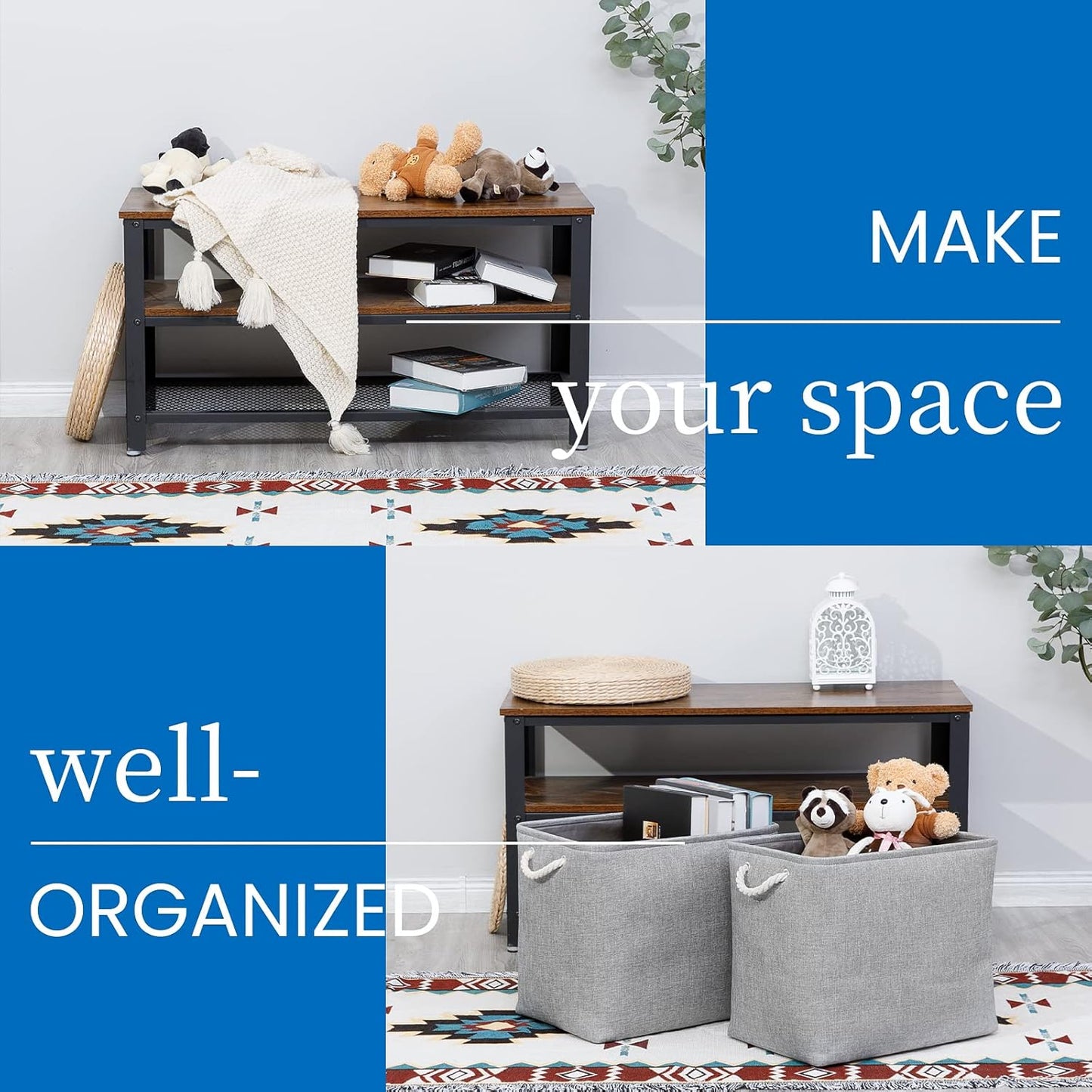 Bidtakay Collapsible Storage Bins for Clothes Large Grey Storage Baskets with Cotton Handles