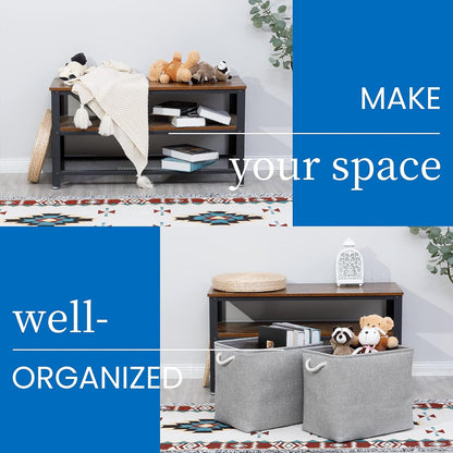 Bidtakay Collapsible Storage Bins for Clothes Large Grey Storage Baskets with Cotton Handles