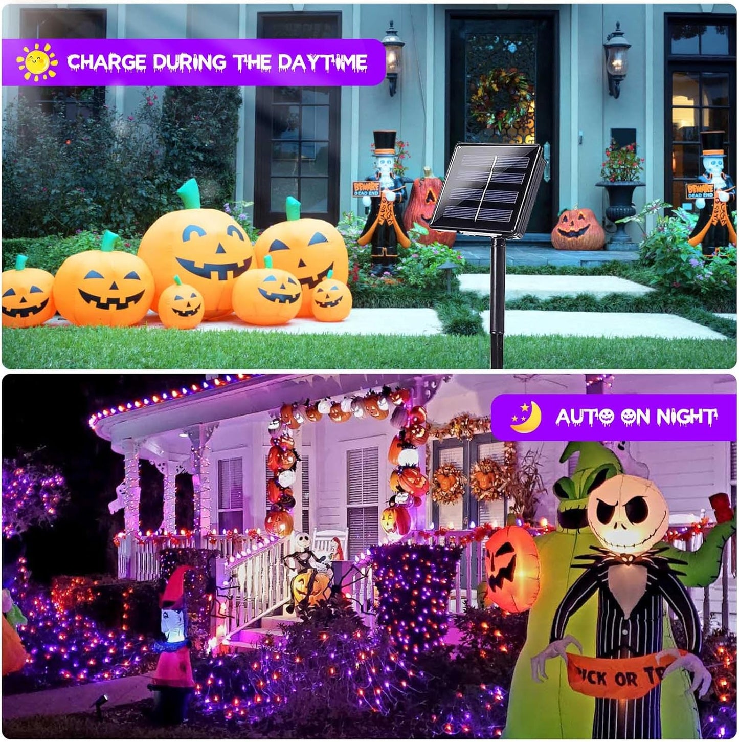 2 Pack 200 LED Solar Halloween Lights Outdoor Waterproof, Solar String Lights for Outside, Solar
