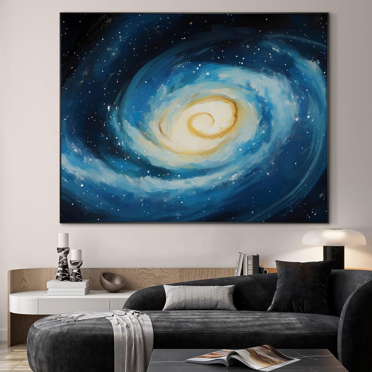 SIGNWIN 46"x60" Extra Large Framed Wall Art Spiral Galaxy Vivid Blue and Yellow Cosmic Space