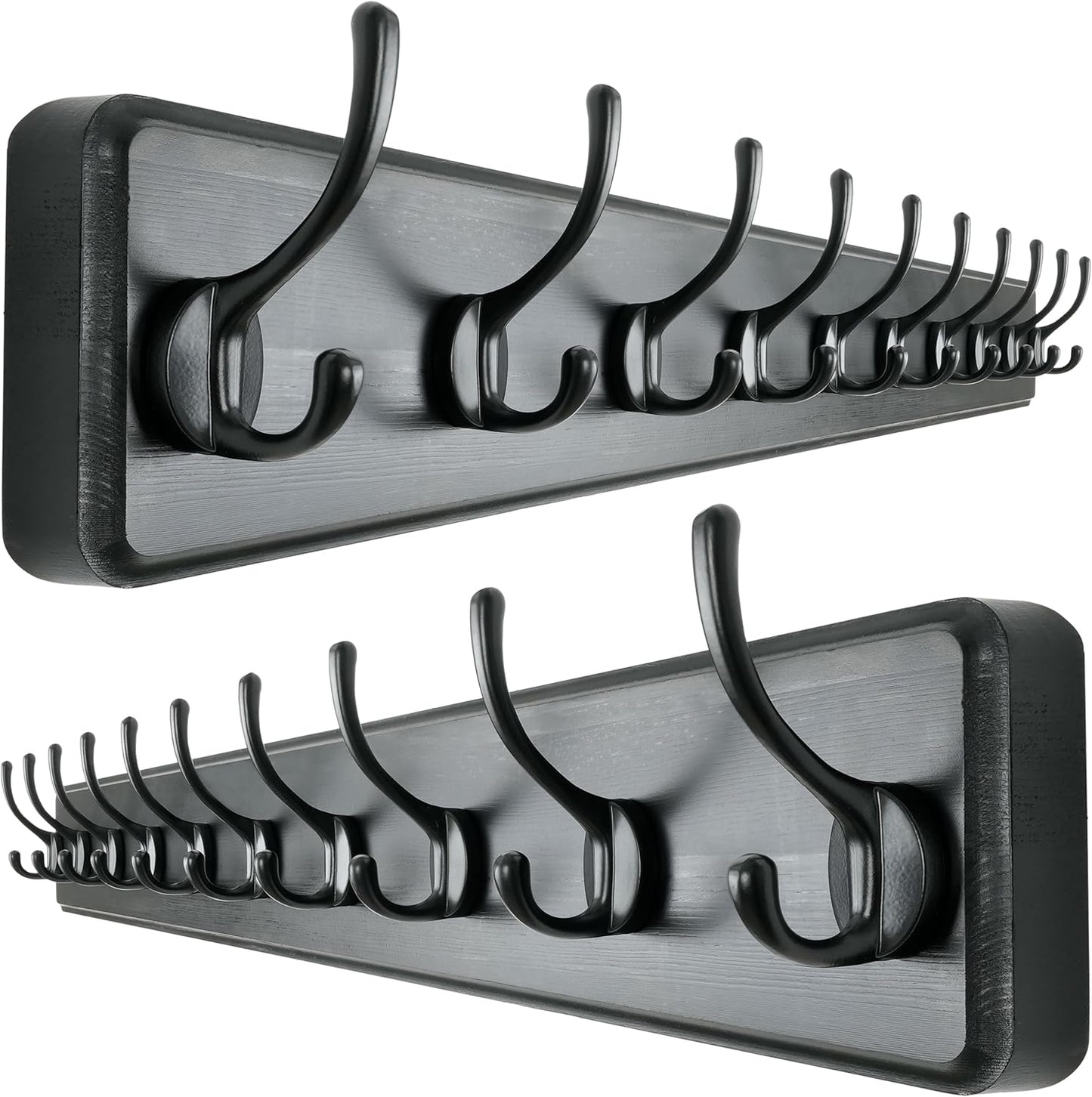 Dseap Wall Mounted Coat Rack: 38-1/4" Long, Patented, Heavy-Duty, 10-Double-Hooks Wooden Hanger