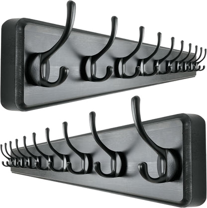Dseap Wall Mounted Coat Rack: 38-1/4" Long, Patented, Heavy-Duty, 10-Double-Hooks Wooden Hanger