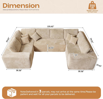 Cloud Sectional Couches for Living Room,U Shaped Modular Sofas No Assembly,135x79 Inches Plush