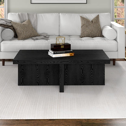Henn&Hart 44" Rectangular Wood Pedestal Low-Profile Coffee Table for Living Room, Family Room, or