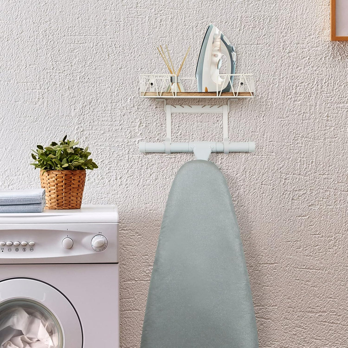 TJ.MOREE Ironing Board Hanger Wall Mount - Laundry Room Decor Iron and Ironing Board Holder with