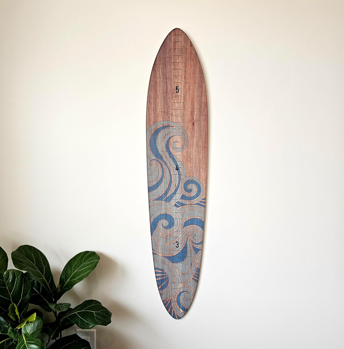 Wooden Surfboard Wall Decor Growth Chart - Surf Board Wall Decor for Kids Room, Wooden Growth Chart