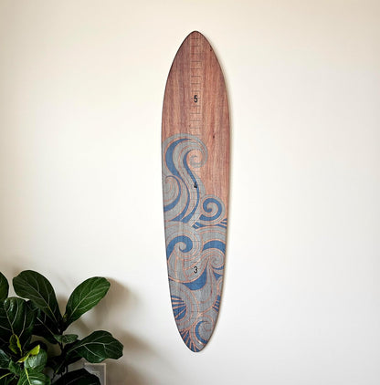 Wooden Surfboard Wall Decor Growth Chart - Surf Board Wall Decor for Kids Room, Wooden Growth Chart