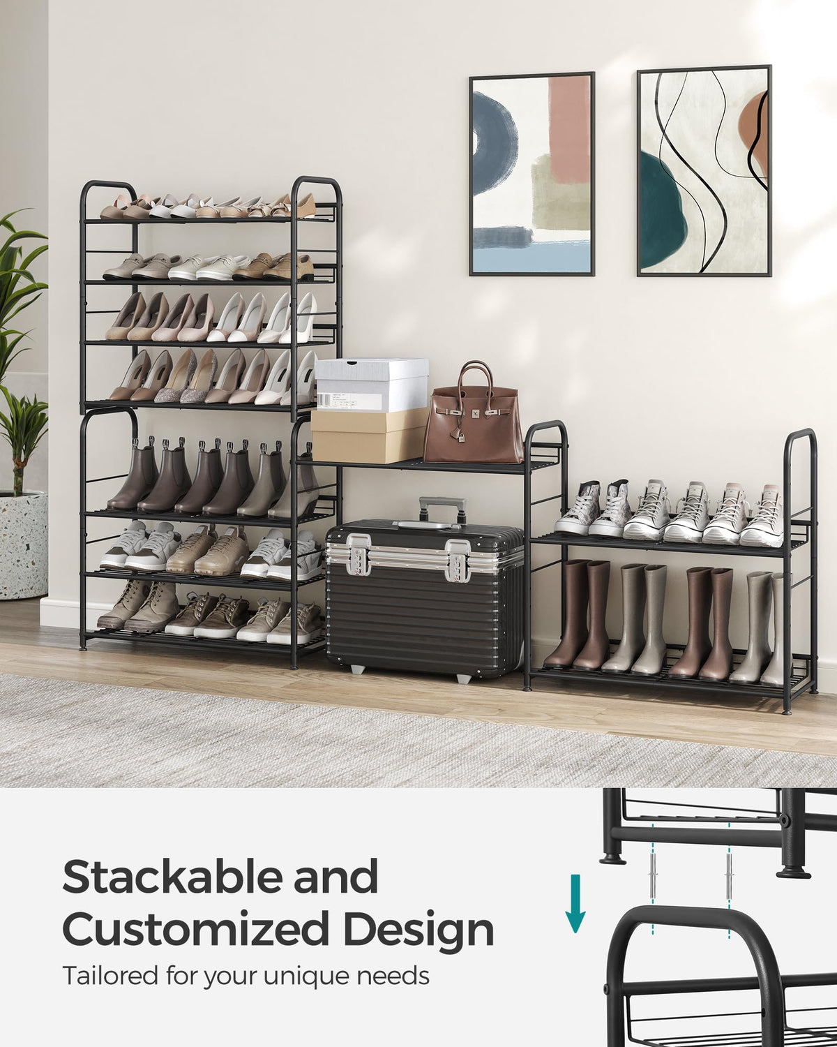 SONGMICS Stackable Shoe Rack, 4 Tier Metal Shoes Rack Storage Shelf, Holds up to 16 Pairs Shoes