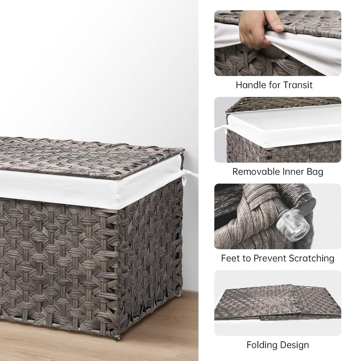 Wicker Storage Basket with Lid, 42.3 Gallon (160L) Large Blanket Basket with Lid, Woven Storage Bin