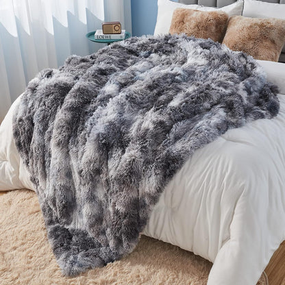 GONAAP Fuzzy Faux Fur Throw Blanket Twin Size Tie-dye Marble Black Super Soft Cozy Plush Fuzzy
