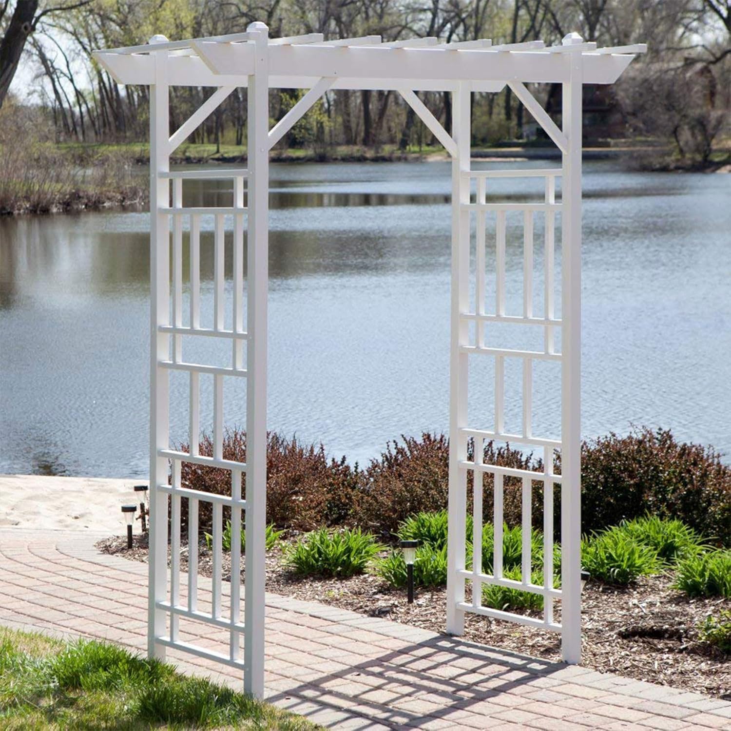 Dura-Trel Wellington Arbor, Vinyl Garden Archway for Outdoors, White, 72" x 85" - Backyard