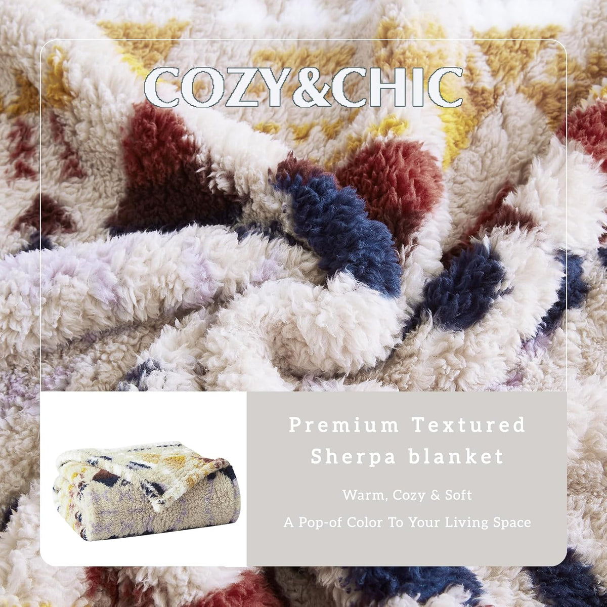 CASAAGUSTO Boho Sherpa Throw Blanket, Aztec Queen Blanket, Ultra Soft, Warm, Cozy, Plush, Thick