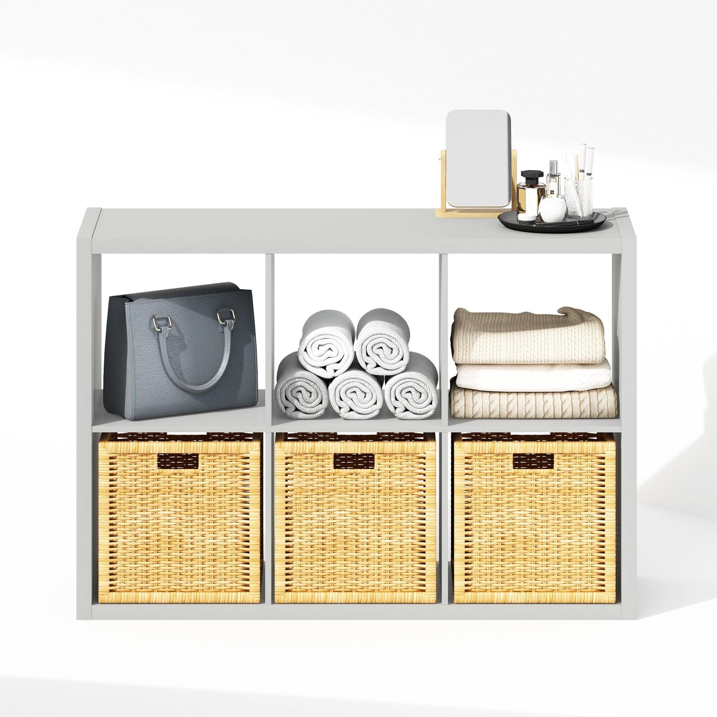 Furinno Cubic Extra Thick 6-Cube Closet Organizers and Storage, Light Grey