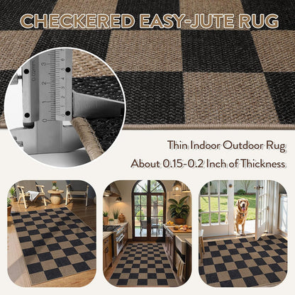 Lahome Checkered Easy Jute 3x5 Rug, Washable Rugs for Living Room Entryway Farmhouse Non Slip Black